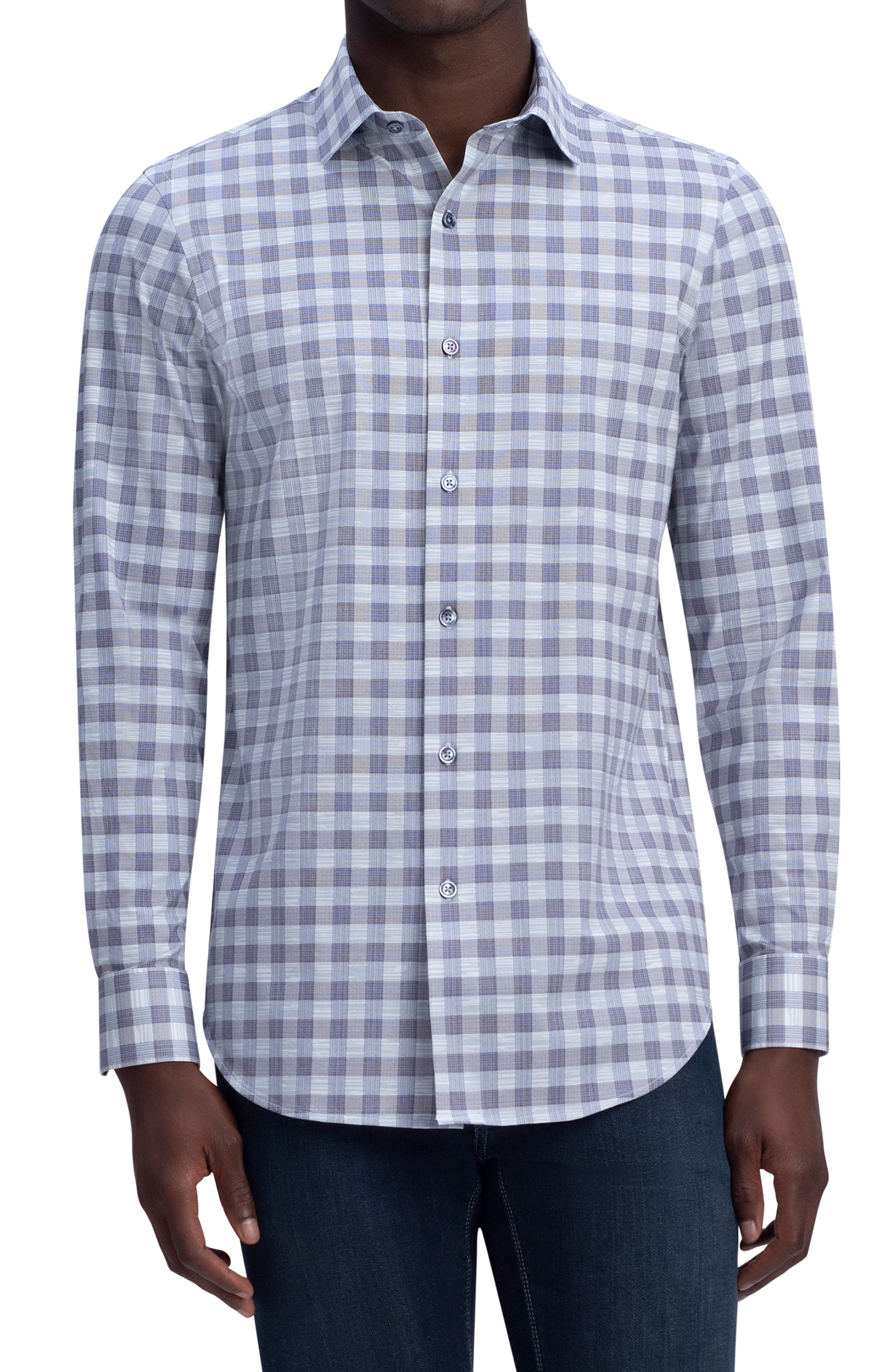 BUGATCHI Shaped Fit XL Geometric Navy Blue White Check Sport Shirt $169 